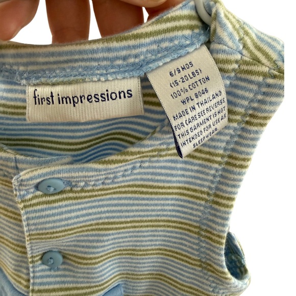 First Impressions Blue Striped Jungle Fun Teddy Bear Romper 6/9 Months - Picture 4 of 4